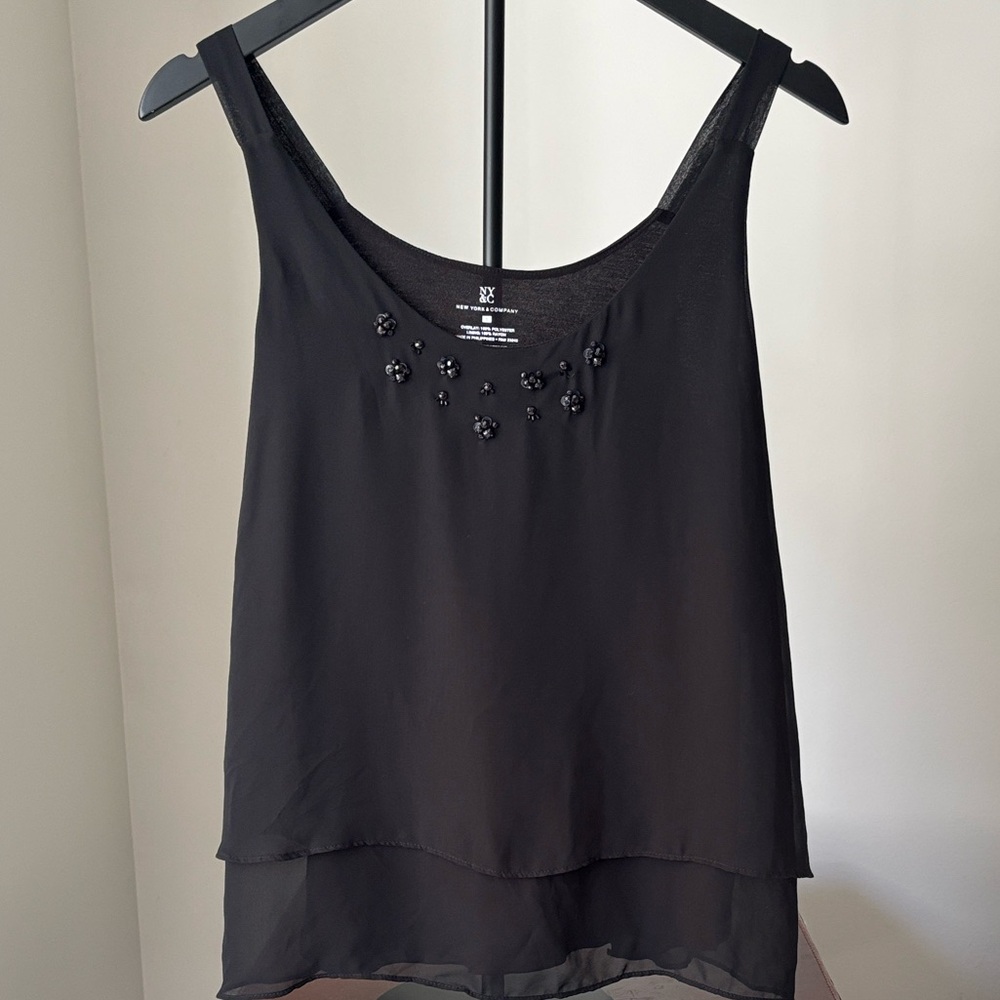 New York & Company Black Embellished Tank Top